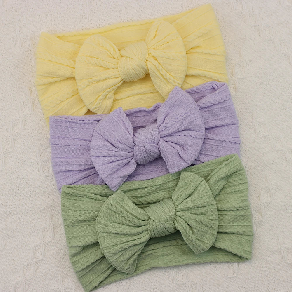 3 unids/set diadema para niña, diademas tejidas con lazo para bebé, turbante elástico suave para recién nacido, accesorios para el cabello para bebé para niña