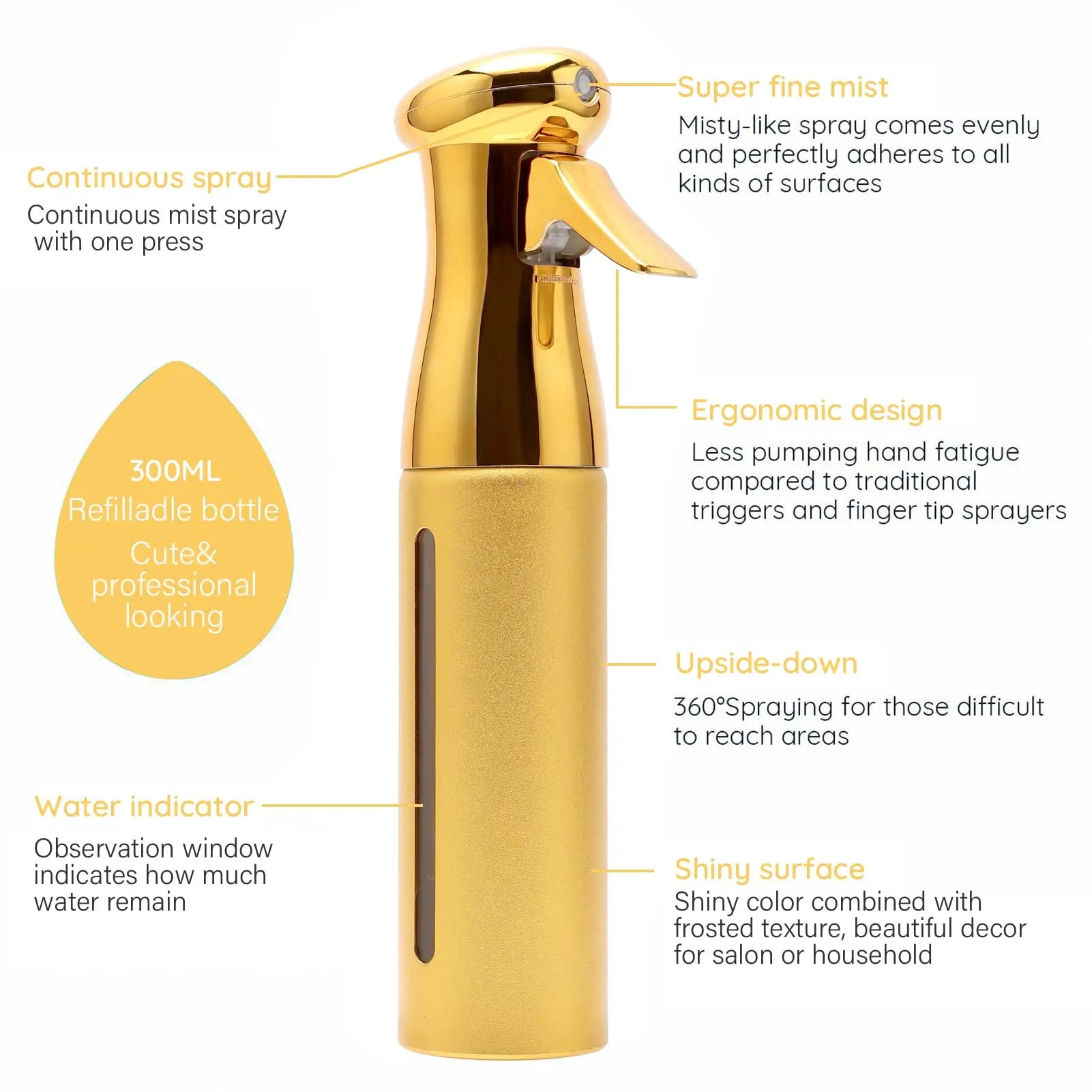 Botella de Spray de salón de 300ML, pulverizador continuo de niebla fina, bote de agua en Aerosol brillante, frasco de belleza para Estilismo