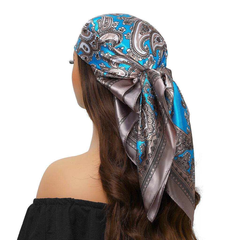 Pañuelo para la cabeza para mujer, marca de lujo, cuadrado, 90x90cm, Foulard de seda, Bandana de satén, pañuelo suave, Hijab, bufandas para el cabello para mujer