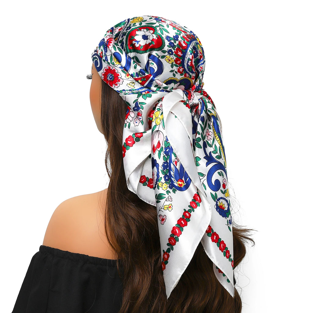 Pañuelo para la cabeza para mujer, marca de lujo, cuadrado, 90x90cm, Foulard de seda, Bandana de satén, pañuelo suave, Hijab, bufandas para el cabello para mujer