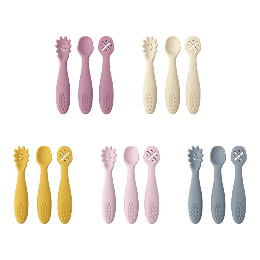 Juego de utensilios de cucharas de aprendizaje para bebé, juego de cucharas de alimentación para recién nacido, cubiertos de destete, vajilla para niños, 3 uds.
