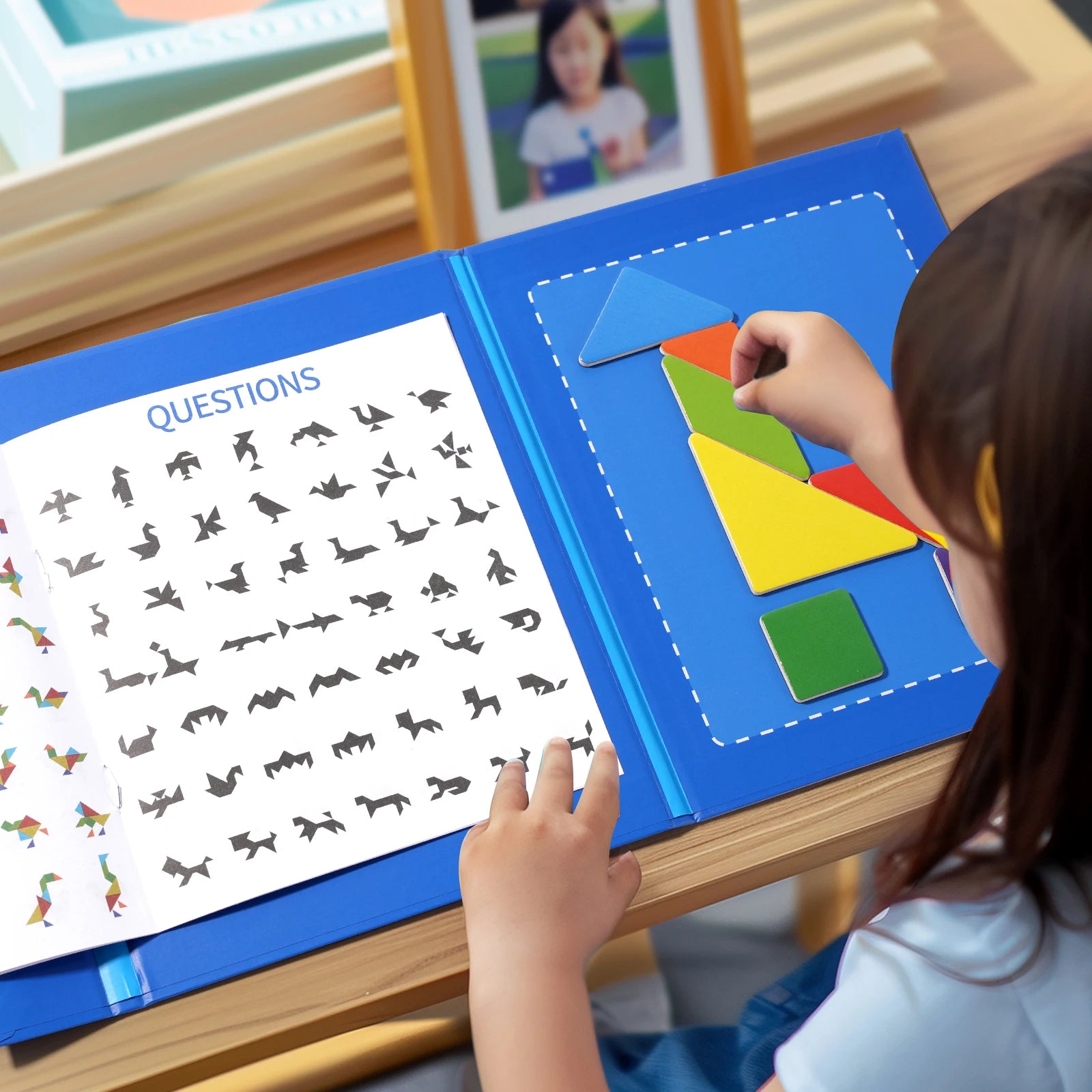 Rompecabezas de madera magnético Tangram, libro de rompecabezas, juguetes educativos para niños, bebé, chico, portátil, aprendizaje de inteligencia Montessori