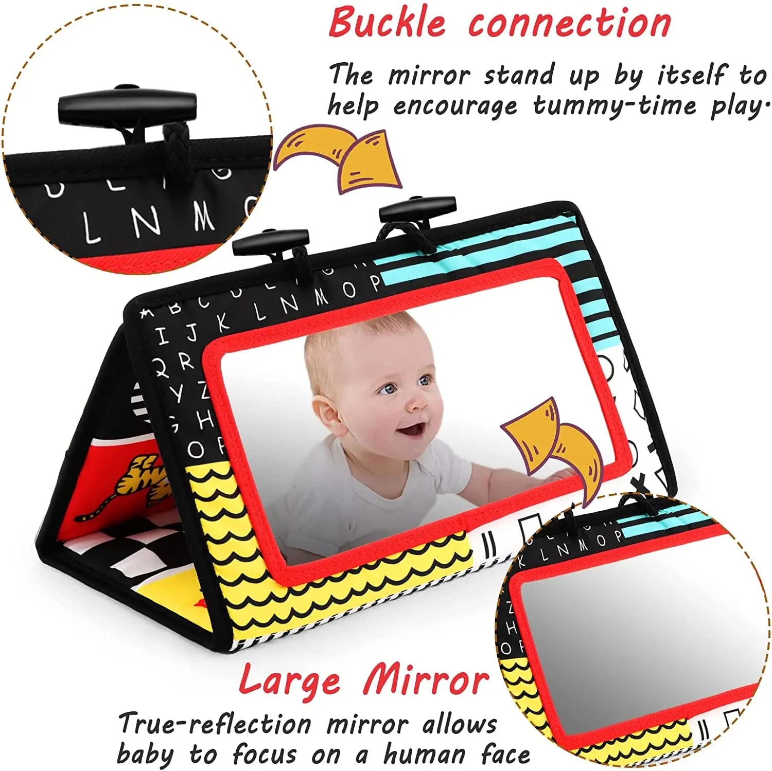 Espejo de suelo para bebé, tiempo de barriga, 6, 12 meses, juguetes sensoriales para recién nacidos de alto contraste, juego de desarrollo Visual para gatear, espejo de juguete para actividades