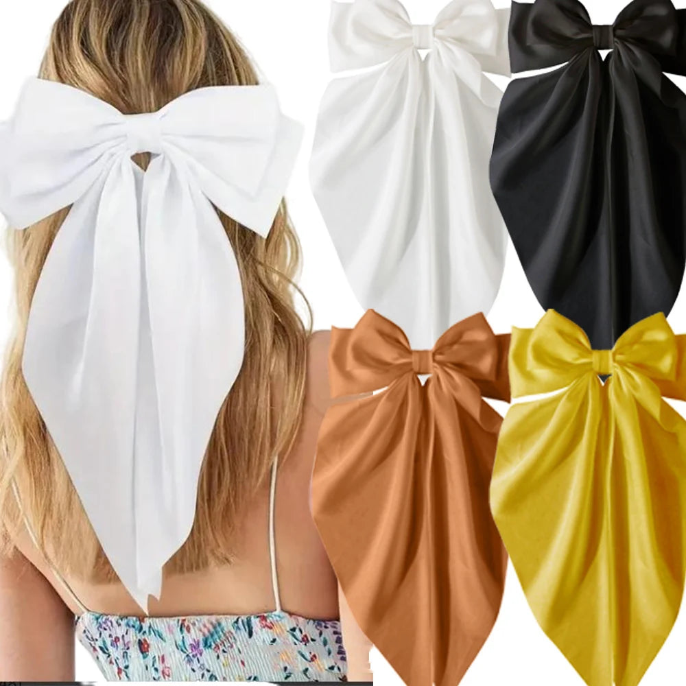 2/3/4/6/12 unids/set satén sedoso cinta con lazo de gran tamaño Clip para el cabello para mujeres pasadores Clips de Metal accesorios estéticos para el cabello