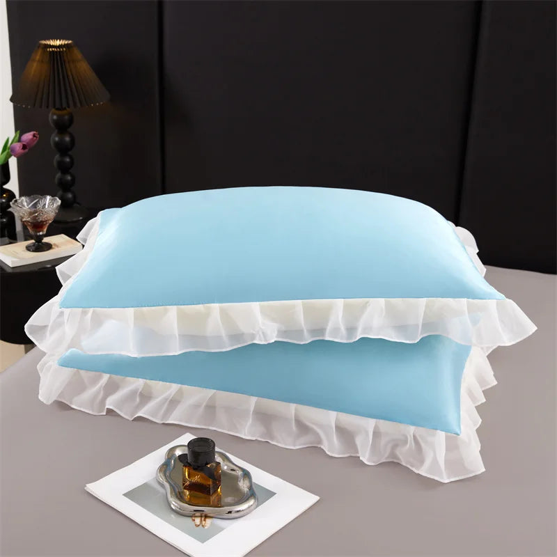 2 uds funda de almohada de seda satinada con volantes 48x74cm funda de almohada decorativa para el hogar de Color sólido para verano funda de almohada suave y sedosa