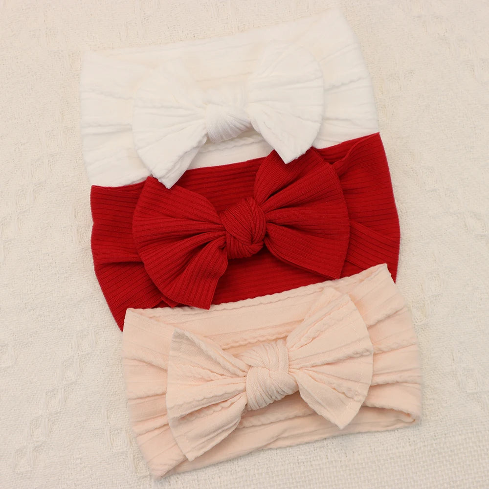 3 unids/set diadema para niña, diademas tejidas con lazo para bebé, turbante elástico suave para recién nacido, accesorios para el cabello para bebé para niña