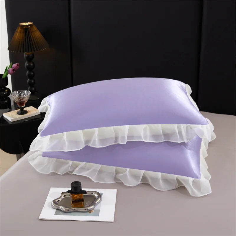 2 uds funda de almohada de seda satinada con volantes 48x74cm funda de almohada decorativa para el hogar de Color sólido para verano funda de almohada suave y sedosa