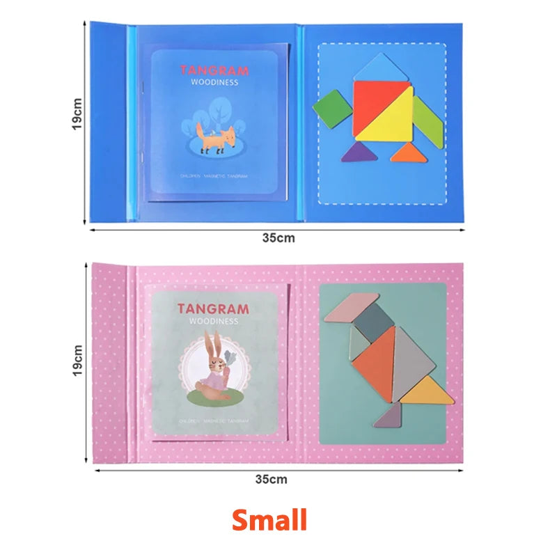 Rompecabezas de madera magnético Tangram, libro de rompecabezas, juguetes educativos para niños, bebé, chico, portátil, aprendizaje de inteligencia Montessori