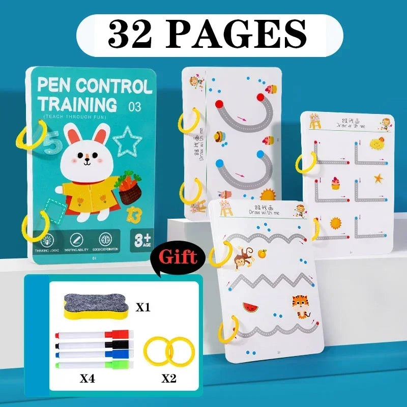 Libro de trabajo de rastreo mágico, libro de entrenamiento de Control, cuaderno de práctica mágica reutilizable, papelería educativa de dibujo Montessori para niños