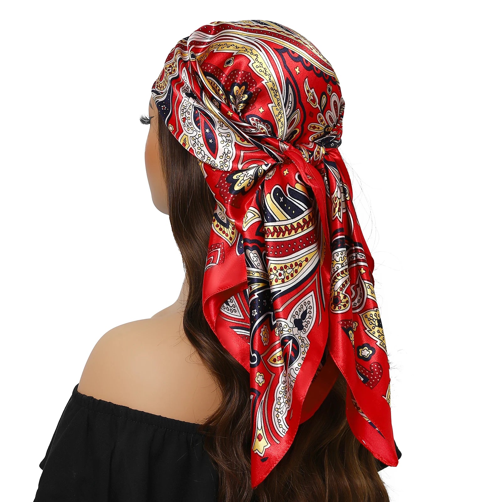 Pañuelo para la cabeza para mujer, marca de lujo, cuadrado, 90x90cm, Foulard de seda, Bandana de satén, pañuelo suave, Hijab, bufandas para el cabello para mujer