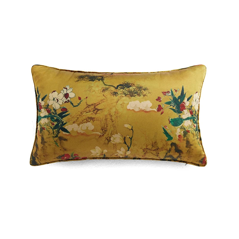 Medicci Home-funda de almohada con bordado de pájaro de grulla asiática, con borlas, terciopelo exuberante, ornamentada, funda de cojín cuadrada de 50x50