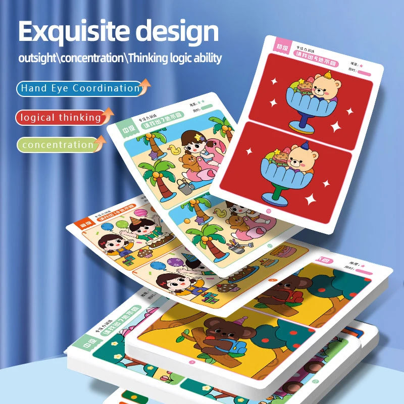64 Uds. Tarjetas de juego educativas Montessori para niños, juegos de errores, juguetes de educación temprana para bebés, tarjetas reutilizables de entrenamiento de concentración