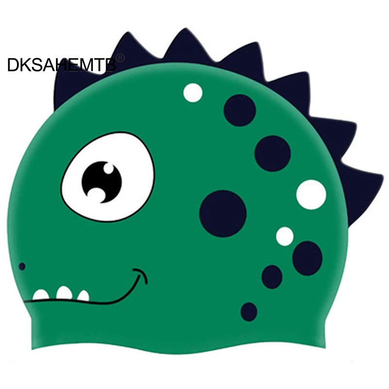 Nuevo gorro de natación de silicona con dibujos animados, gorro de piscina deportivo de pelo largo de dinosaurio resistente al agua, gorro de natación elástico para adultos y niños