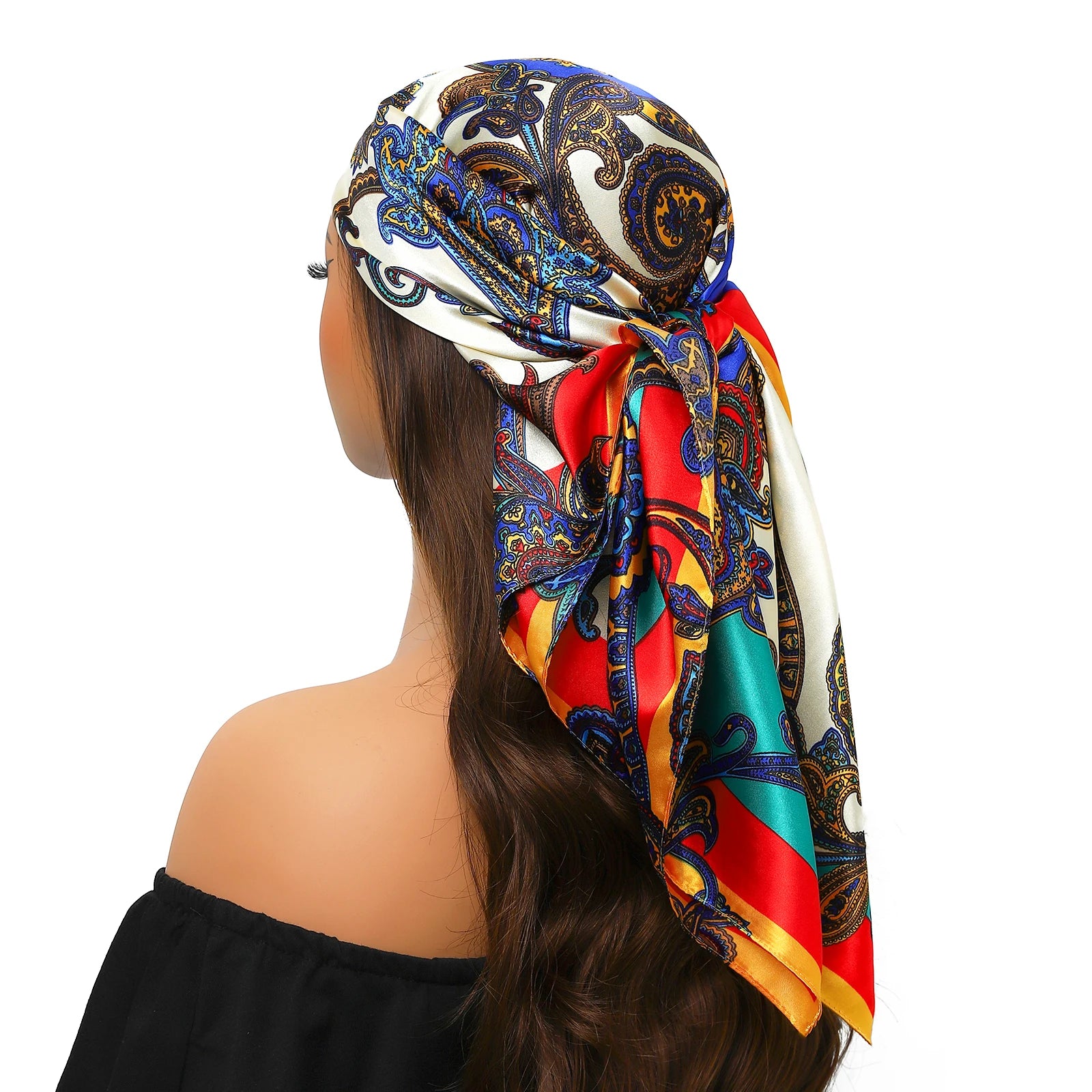 Pañuelo para la cabeza para mujer, marca de lujo, cuadrado, 90x90cm, Foulard de seda, Bandana de satén, pañuelo suave, Hijab, bufandas para el cabello para mujer
