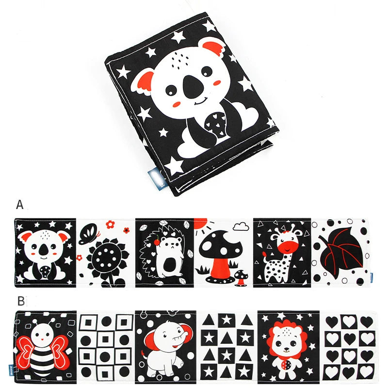 Libros plegables de tela suave para bebé, juguete sensorial de alto contraste en blanco y negro para recién nacidos, juguetes educativos Montessori para edades tempranas