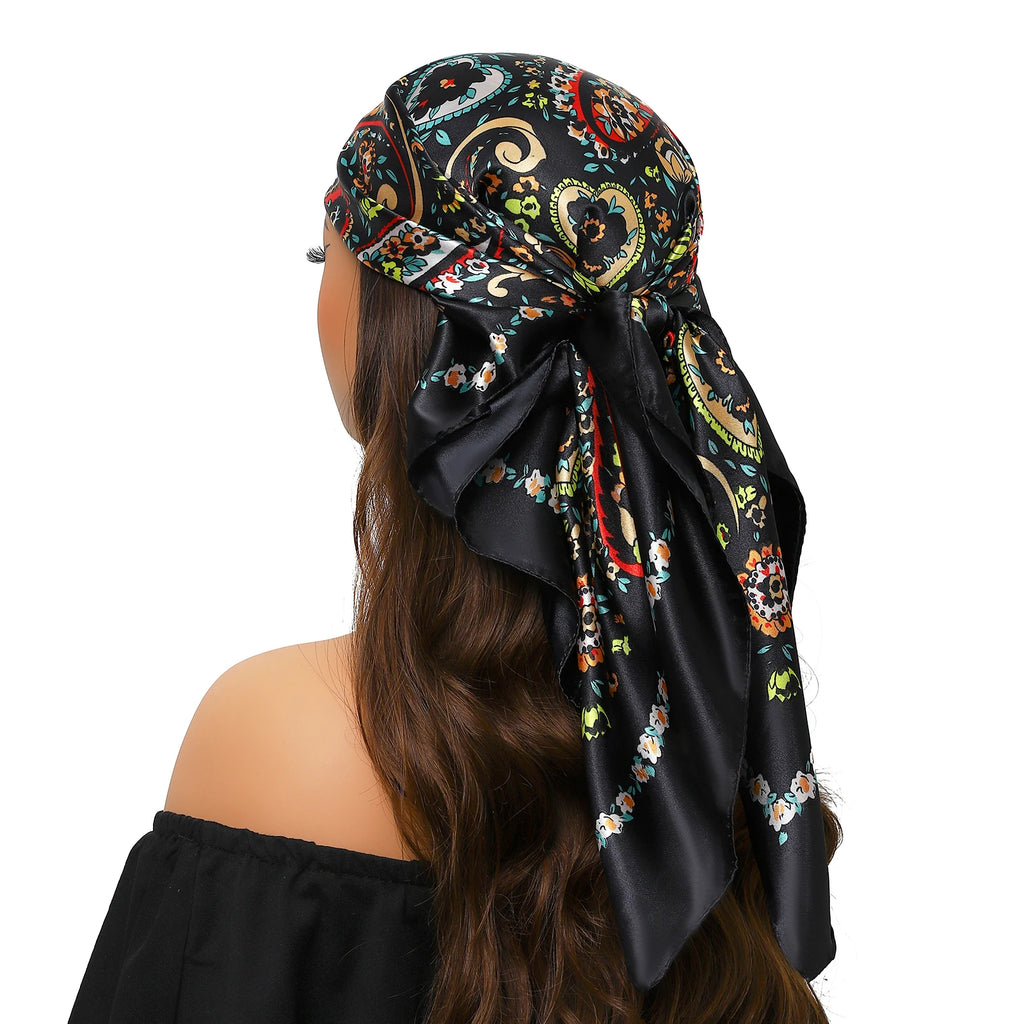 Pañuelo para la cabeza para mujer, marca de lujo, cuadrado, 90x90cm, Foulard de seda, Bandana de satén, pañuelo suave, Hijab, bufandas para el cabello para mujer