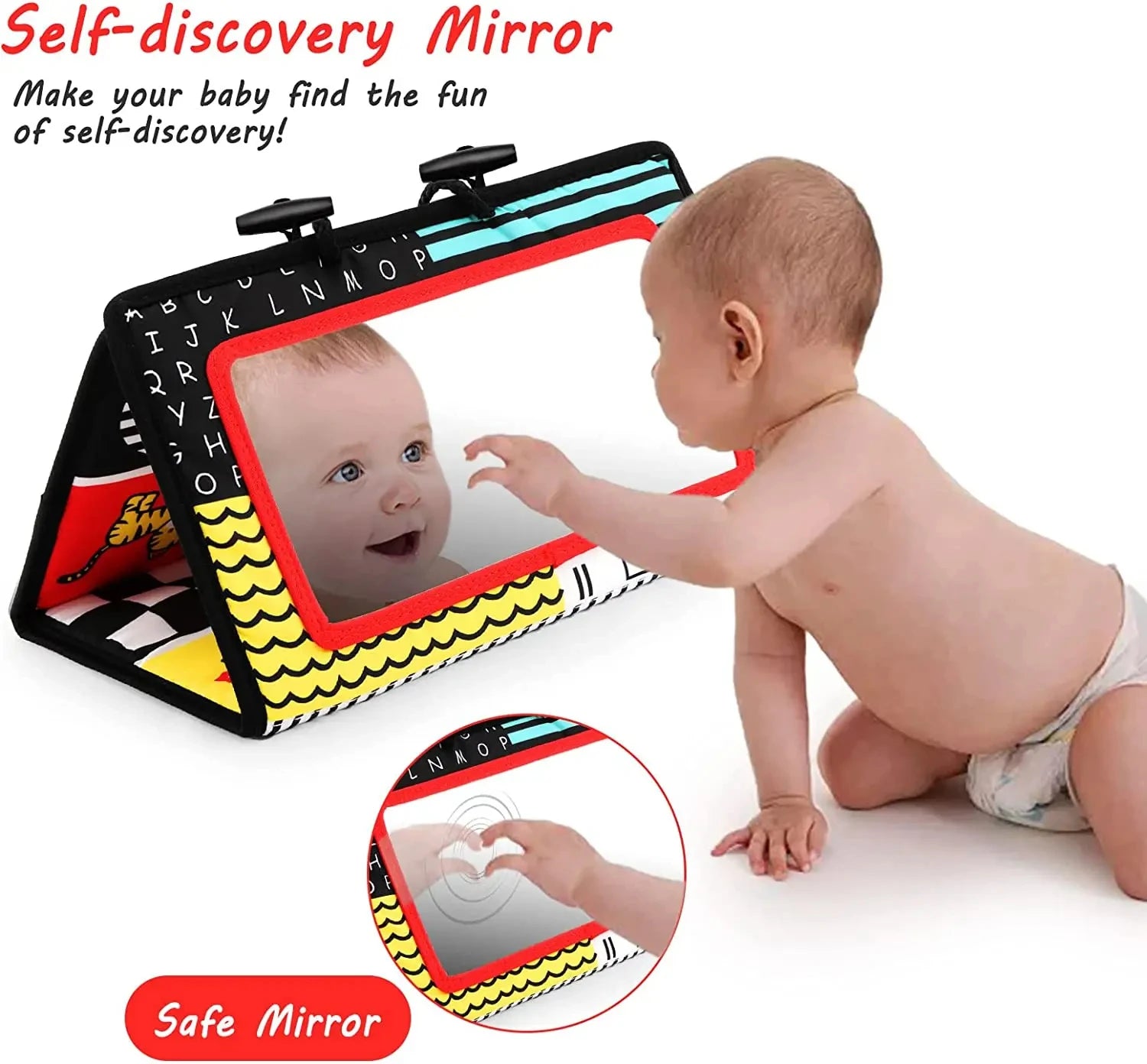 Espejo de suelo para bebé, tiempo de barriga, 6, 12 meses, juguetes sensoriales para recién nacidos de alto contraste, juego de desarrollo Visual para gatear, espejo de juguete para actividades