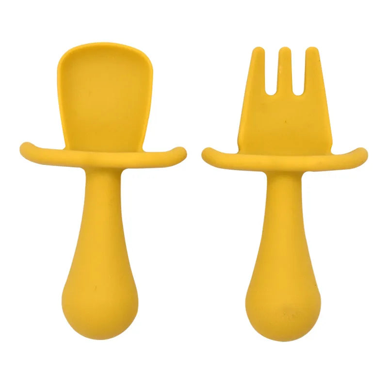Juego de cucharas de aprendizaje para bebé, cuchara adhesiva de silicona de calidad alimentaria, cubiertos para niños, cuchara de entrenamiento, vajilla de alimentación, 2 uds.