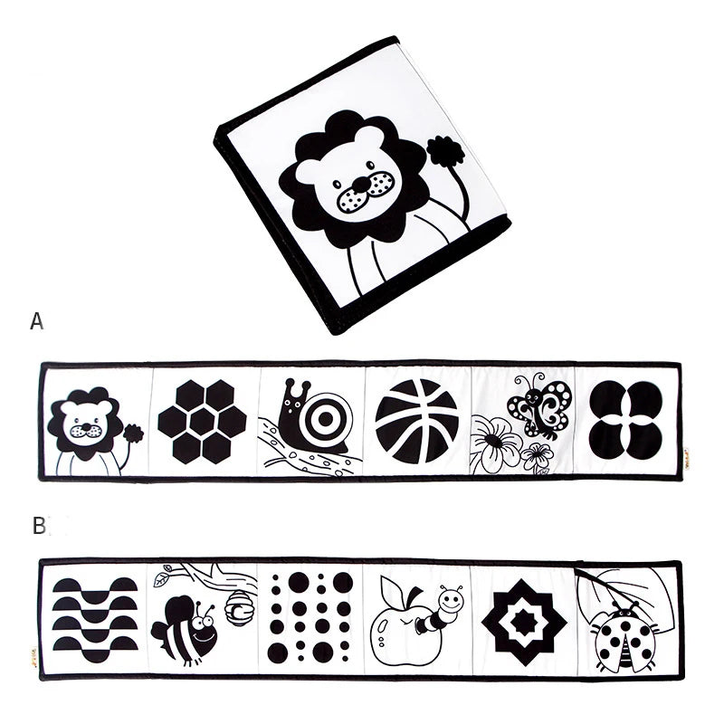 Libros plegables de tela suave para bebé, juguete sensorial de alto contraste en blanco y negro para recién nacidos, juguetes educativos Montessori para edades tempranas