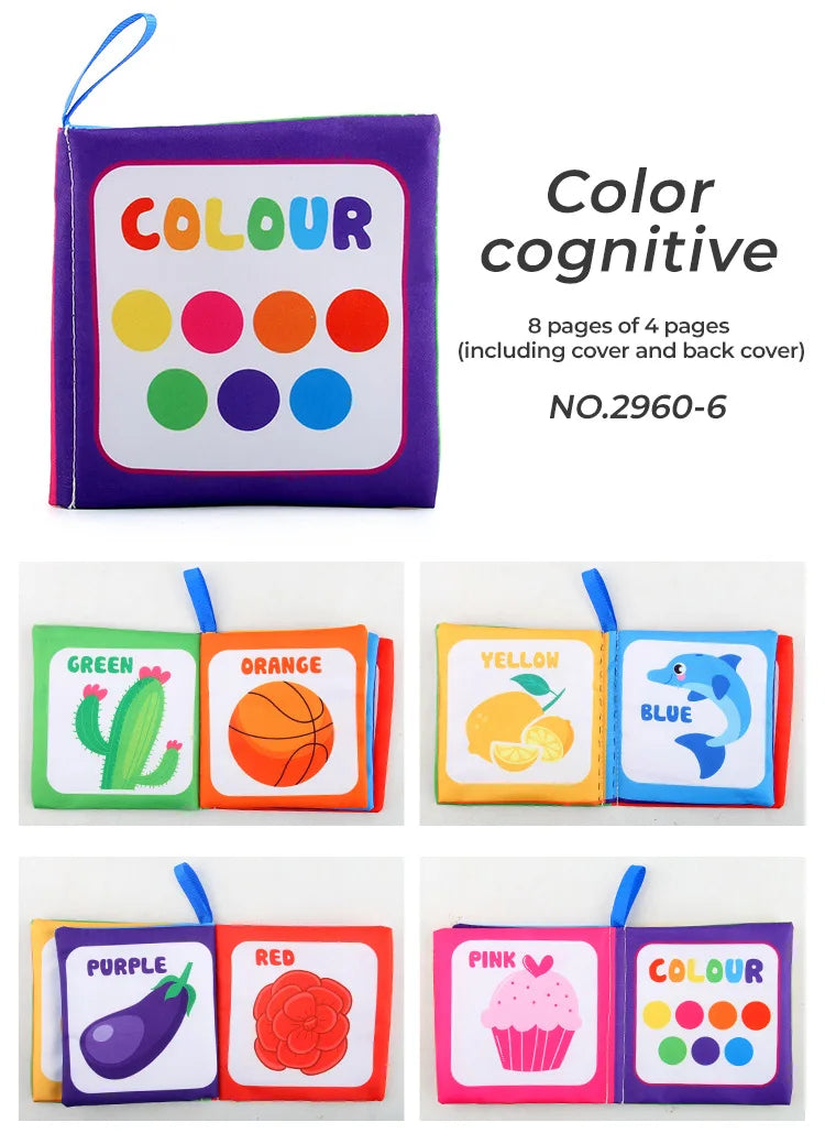 Libros de aprendizaje temprano de iluminación de 4 páginas, libro de tela blanco y negro para niños, juguetes educativos Montessori