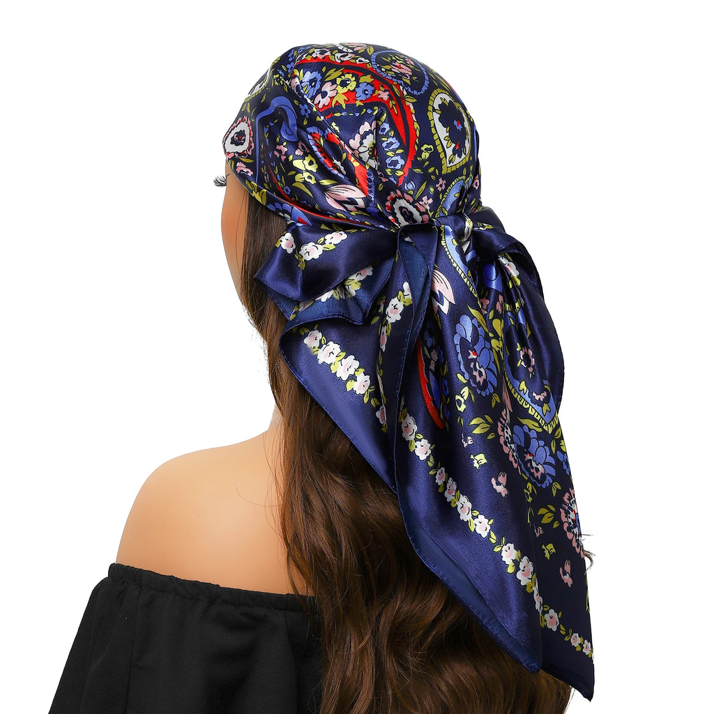 Pañuelo para la cabeza para mujer, marca de lujo, cuadrado, 90x90cm, Foulard de seda, Bandana de satén, pañuelo suave, Hijab, bufandas para el cabello para mujer