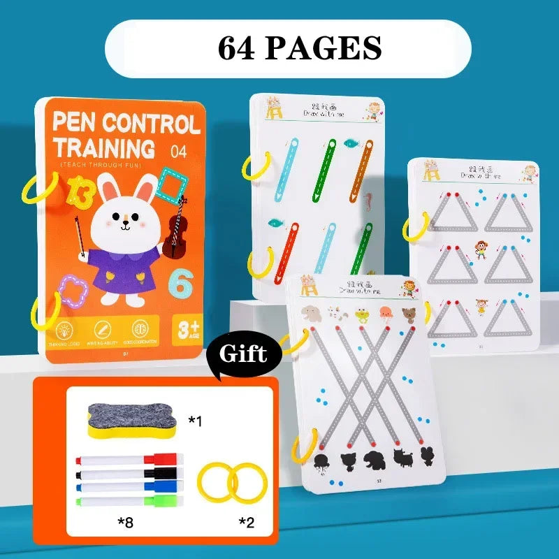 Libro de trabajo de rastreo mágico, libro de entrenamiento de Control, cuaderno de práctica mágica reutilizable, papelería educativa de dibujo Montessori para niños