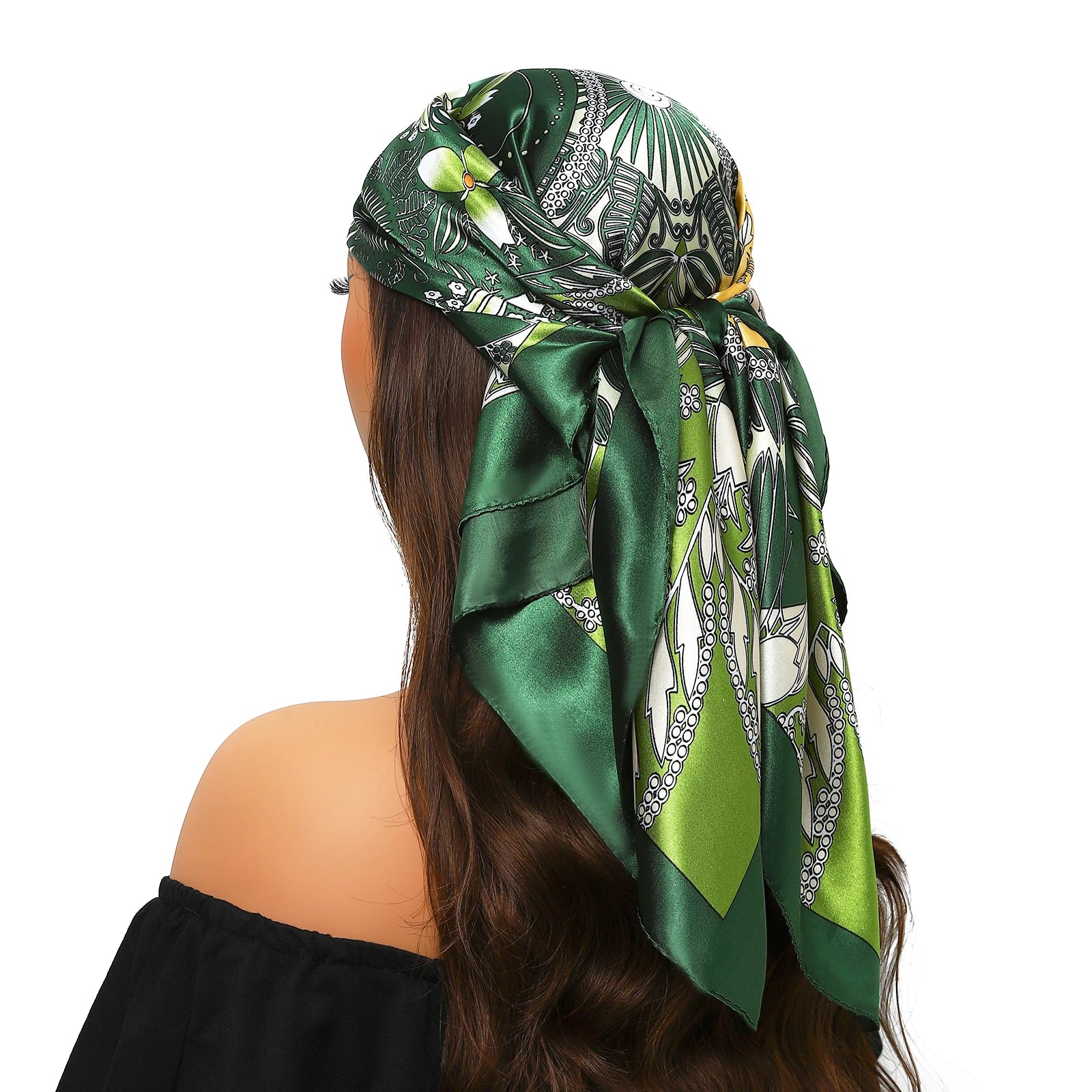 Pañuelo para la cabeza para mujer, marca de lujo, cuadrado, 90x90cm, Foulard de seda, Bandana de satén, pañuelo suave, Hijab, bufandas para el cabello para mujer