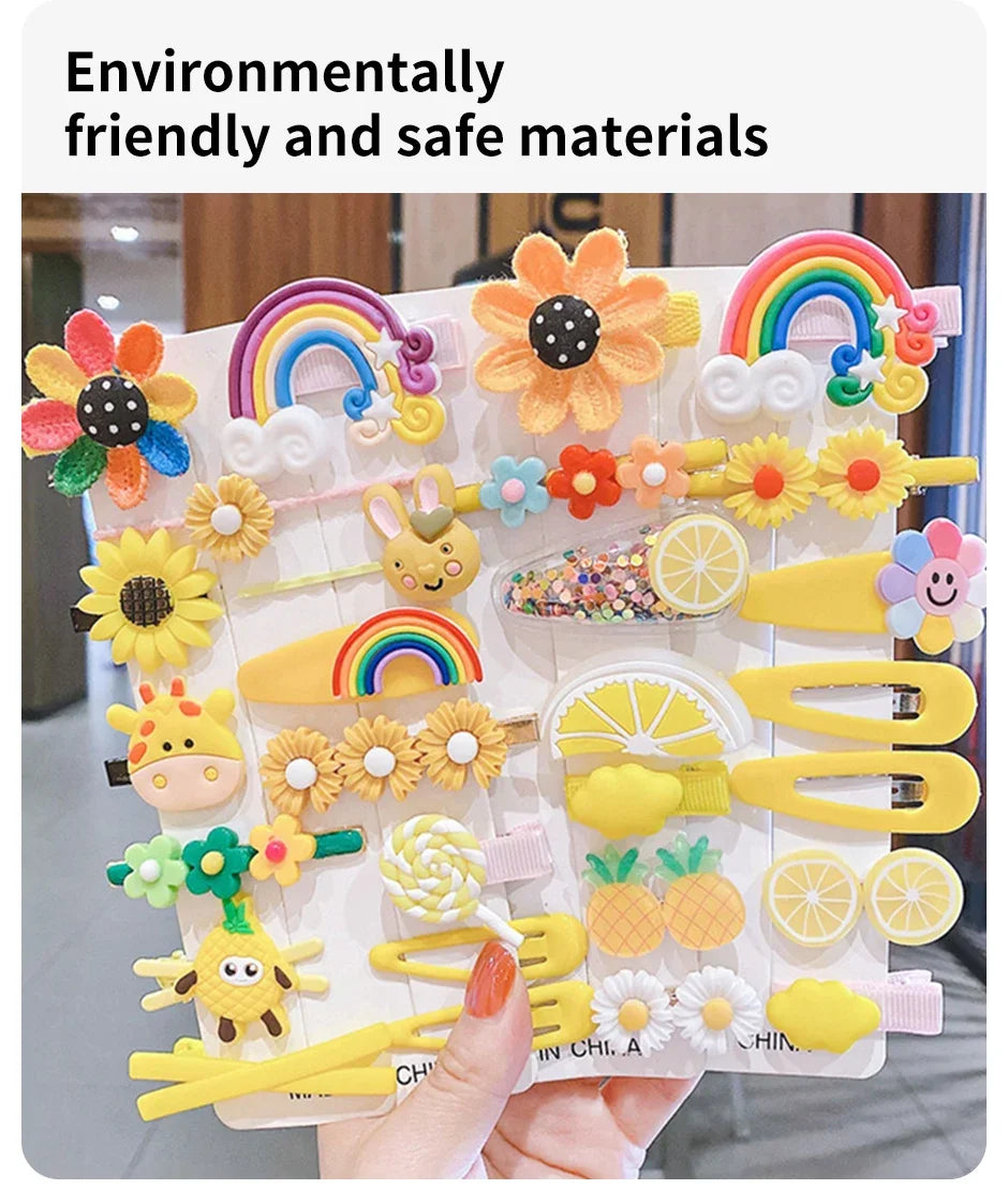 14-28-42-70 Uds. Conjunto de pinzas para el pelo de bebé de dibujos animados, pasadores de flores y frutas para niña, horquillas con flequillo, accesorios para el cabello para niños