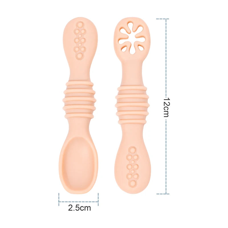 Juego de cucharas de aprendizaje para bebé, cuchara adhesiva de silicona de calidad alimentaria, cubiertos para niños, cuchara de entrenamiento, vajilla de alimentación, 2 uds.