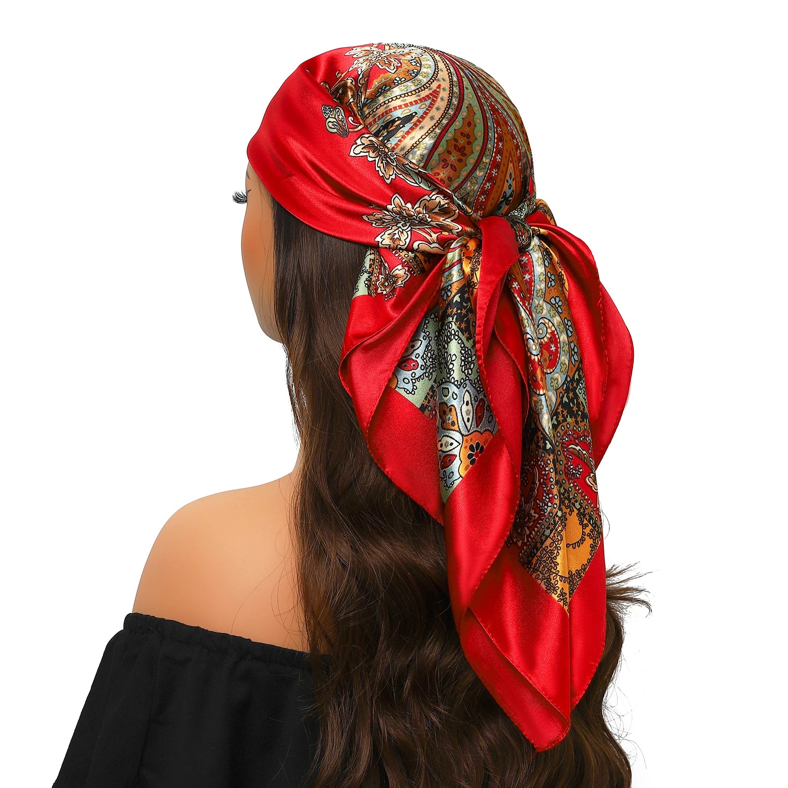 Pañuelo para la cabeza para mujer, marca de lujo, cuadrado, 90x90cm, Foulard de seda, Bandana de satén, pañuelo suave, Hijab, bufandas para el cabello para mujer