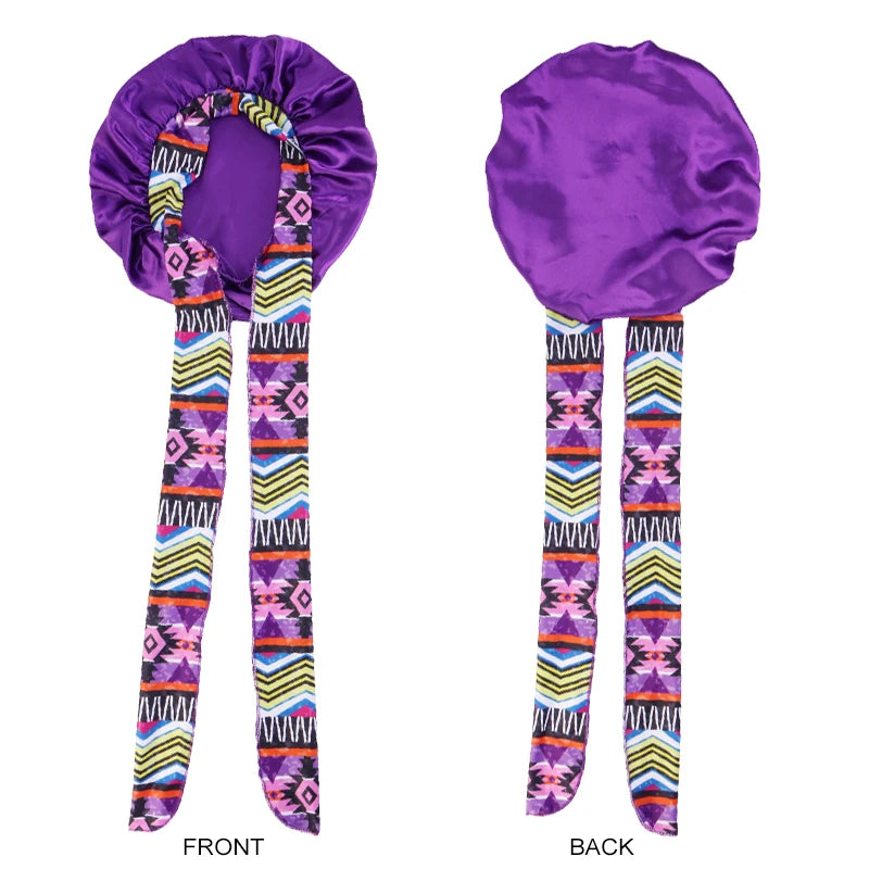 2 unids/lote, diadema con estampado bohemio, gorro de satén con cordones, gorro para el pelo con lazo, gorro elástico para dormir de noche, gorros de baño para ducha para mujer