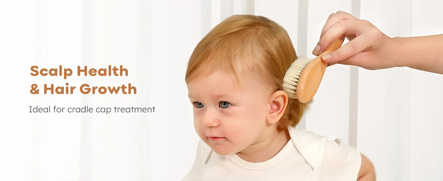 Juego de 4 Uds de cepillos y peines para bebé, cepillo de masaje de pelo de cabra Natural Ultra suave de madera para recién nacido, juego de peines para niño y niña