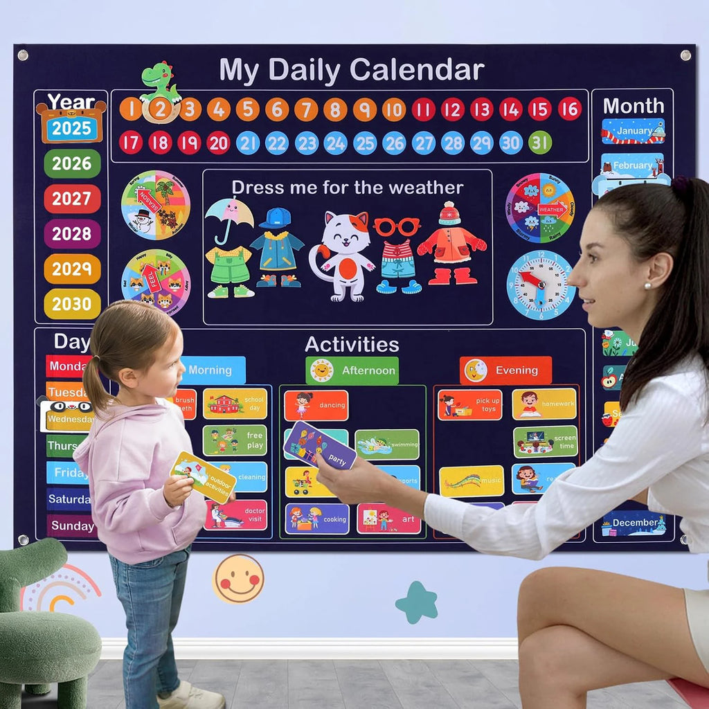 Calendario de fieltro diario My Frist, tablero de cuentos sensoriales Montessori para niños pequeños, actividades diarias, aprendizaje cognitivo, material didáctico en el aula