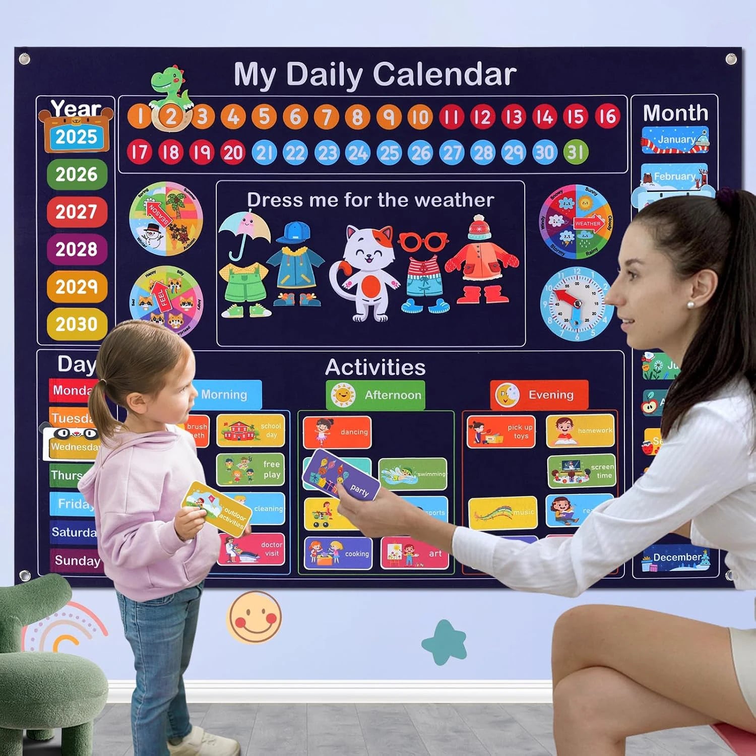 Calendario de fieltro diario My Frist, tablero de cuentos sensoriales Montessori para niños pequeños, actividades diarias, aprendizaje cognitivo, material didáctico en el aula