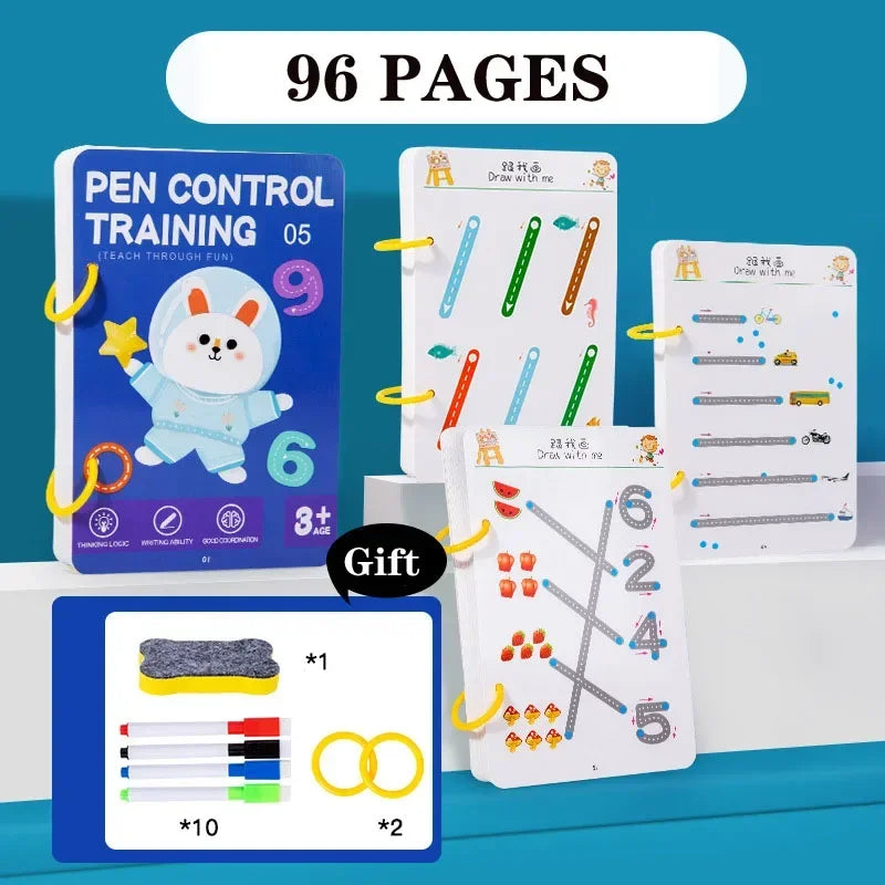 Libro de trabajo de rastreo mágico, libro de entrenamiento de Control, cuaderno de práctica mágica reutilizable, papelería educativa de dibujo Montessori para niños