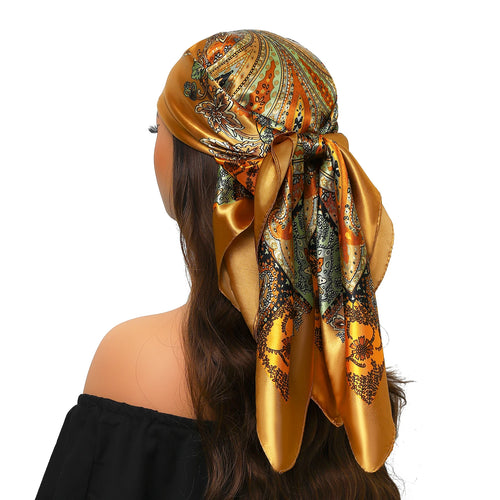 Pañuelo para la cabeza para mujer, marca de lujo, cuadrado, 90x90cm, Foulard de seda, Bandana de satén, pañuelo suave, Hijab, bufandas para el cabello para mujer