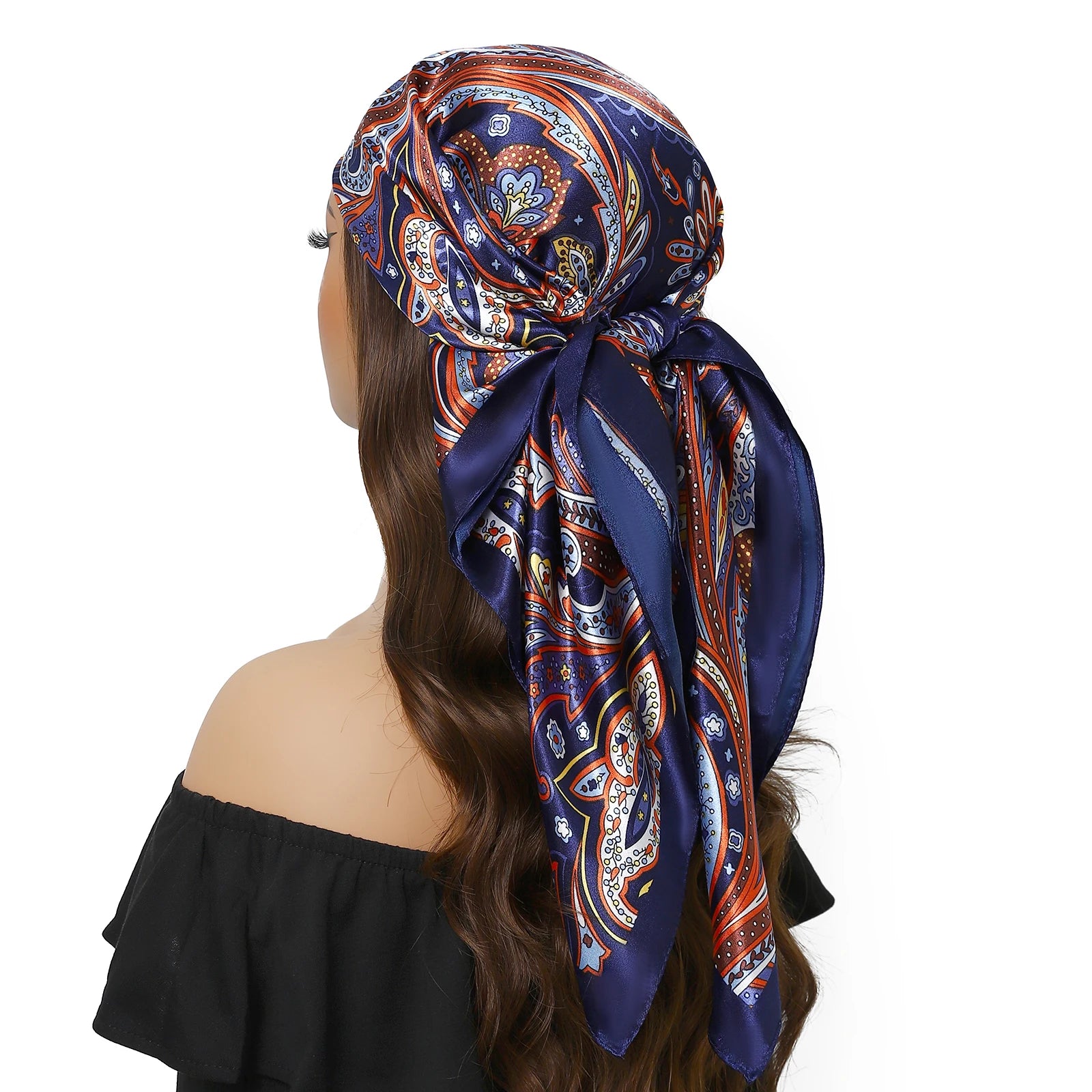 Pañuelo para la cabeza para mujer, marca de lujo, cuadrado, 90x90cm, Foulard de seda, Bandana de satén, pañuelo suave, Hijab, bufandas para el cabello para mujer
