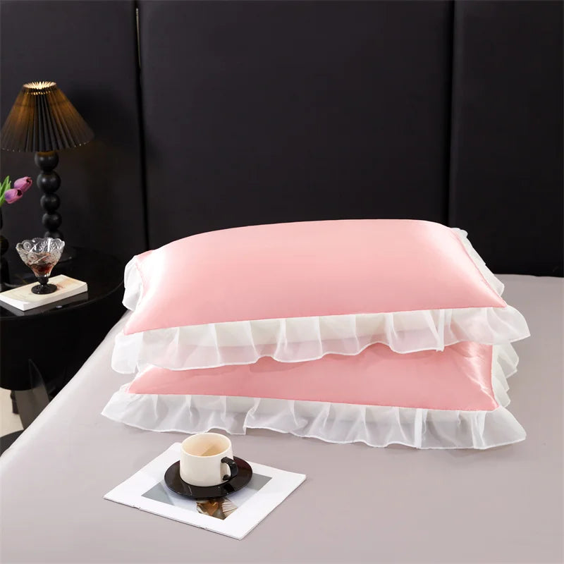2 uds funda de almohada de seda satinada con volantes 48x74cm funda de almohada decorativa para el hogar de Color sólido para verano funda de almohada suave y sedosa