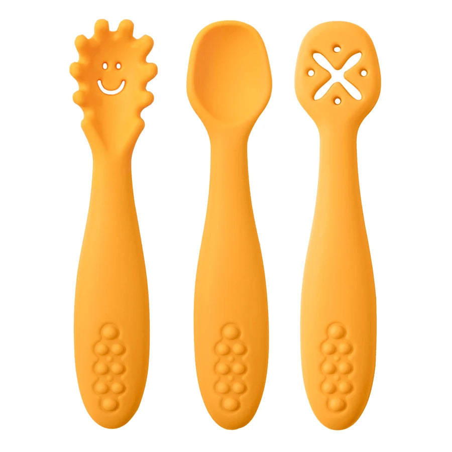 Juego de utensilios de cucharas de aprendizaje para bebé, juego de cucharas de alimentación para recién nacido, cubiertos de destete, vajilla para niños, 3 uds.