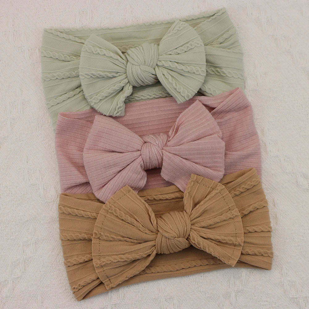 3 unids/set diadema para niña, diademas tejidas con lazo para bebé, turbante elástico suave para recién nacido, accesorios para el cabello para bebé para niña