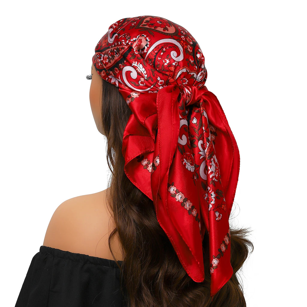 Pañuelo para la cabeza para mujer, marca de lujo, cuadrado, 90x90cm, Foulard de seda, Bandana de satén, pañuelo suave, Hijab, bufandas para el cabello para mujer