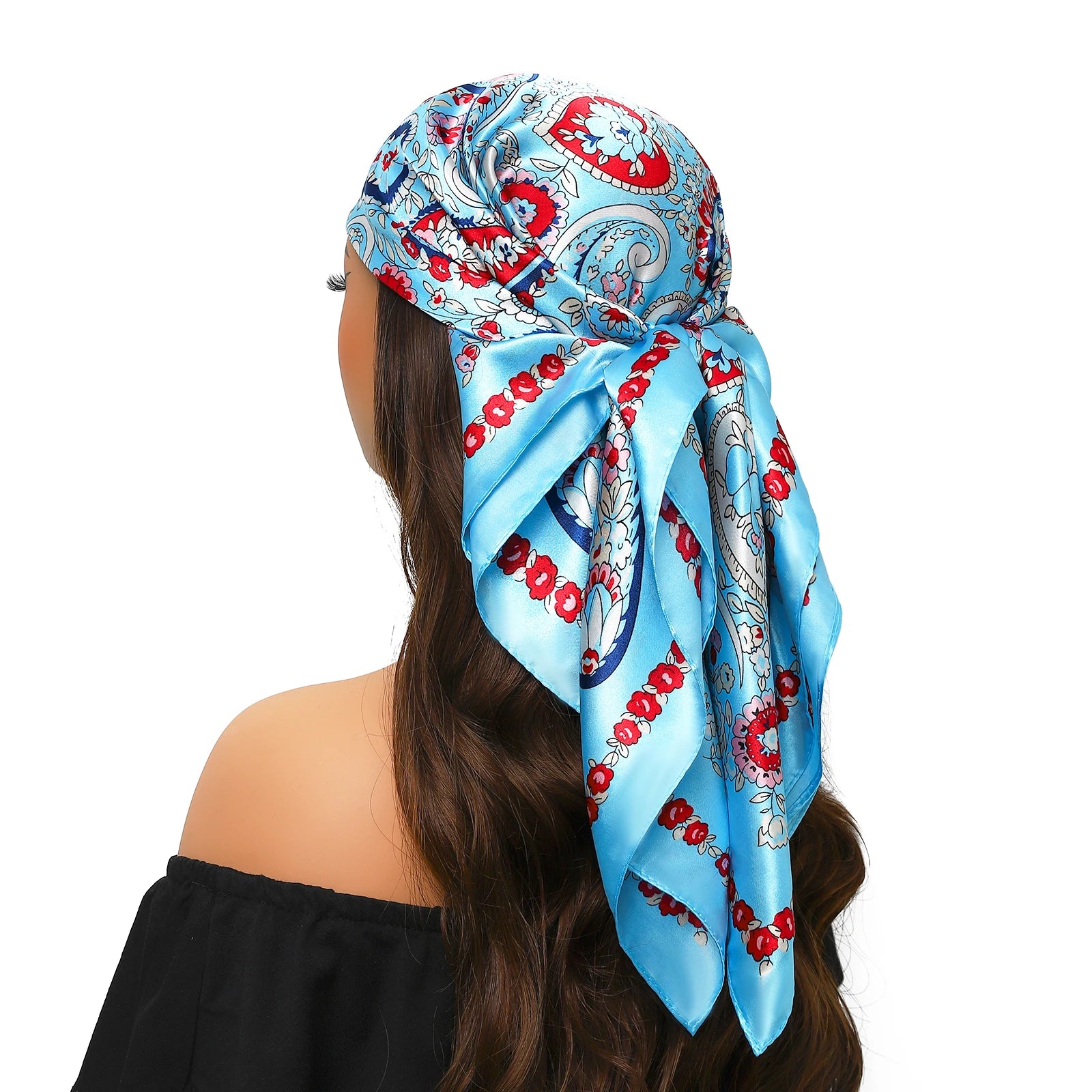 Pañuelo para la cabeza para mujer, marca de lujo, cuadrado, 90x90cm, Foulard de seda, Bandana de satén, pañuelo suave, Hijab, bufandas para el cabello para mujer