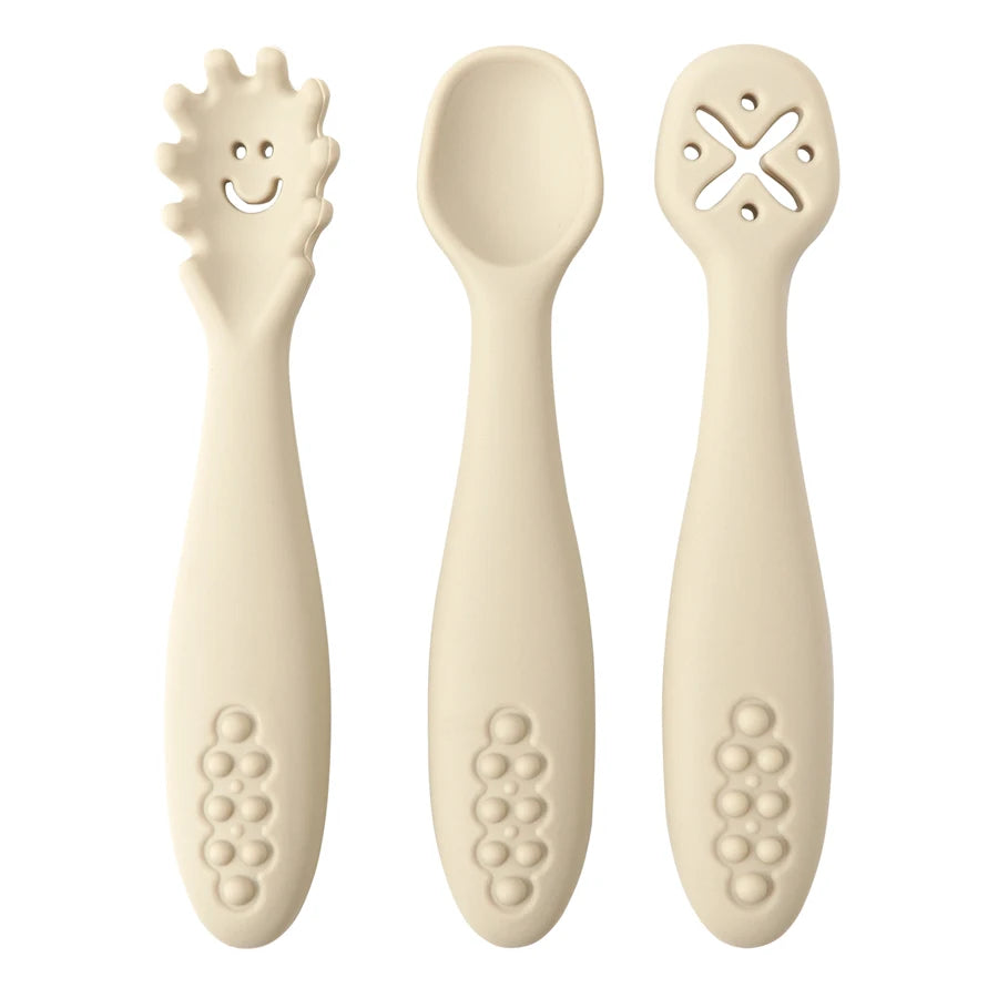 Juego de utensilios de cucharas de aprendizaje para bebé, juego de cucharas de alimentación para recién nacido, cubiertos de destete, vajilla para niños, 3 uds.