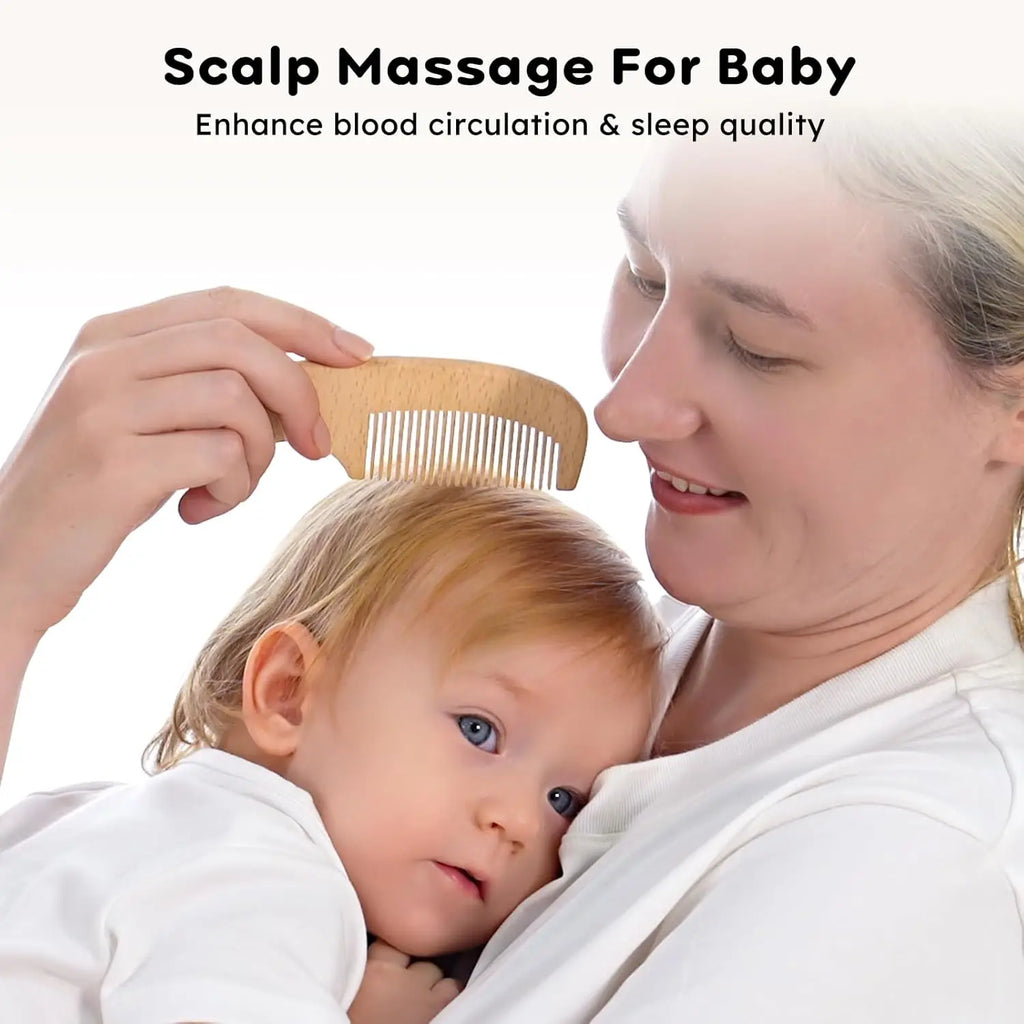 Juego de 4 Uds de cepillos y peines para bebé, cepillo de masaje de pelo de cabra Natural Ultra suave de madera para recién nacido, juego de peines para niño y niña