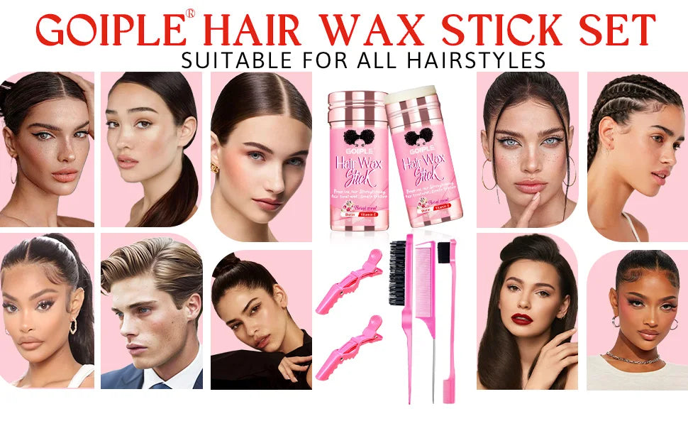 GOIPLE-Juego de peines para el cabello con barra de cera, 75g, sujeción perfecta, acabado para el cabello roto, pomada Tame Flyaways Slick Stick, crema de estilismo con vitamina E