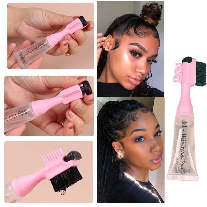 1 Uds. Gel de Control de bordes para estilizar el cabello con cepillo para el cabello de bebé, Gel fijador de cabello portátil, crema para el cabello Natural África 10Ml