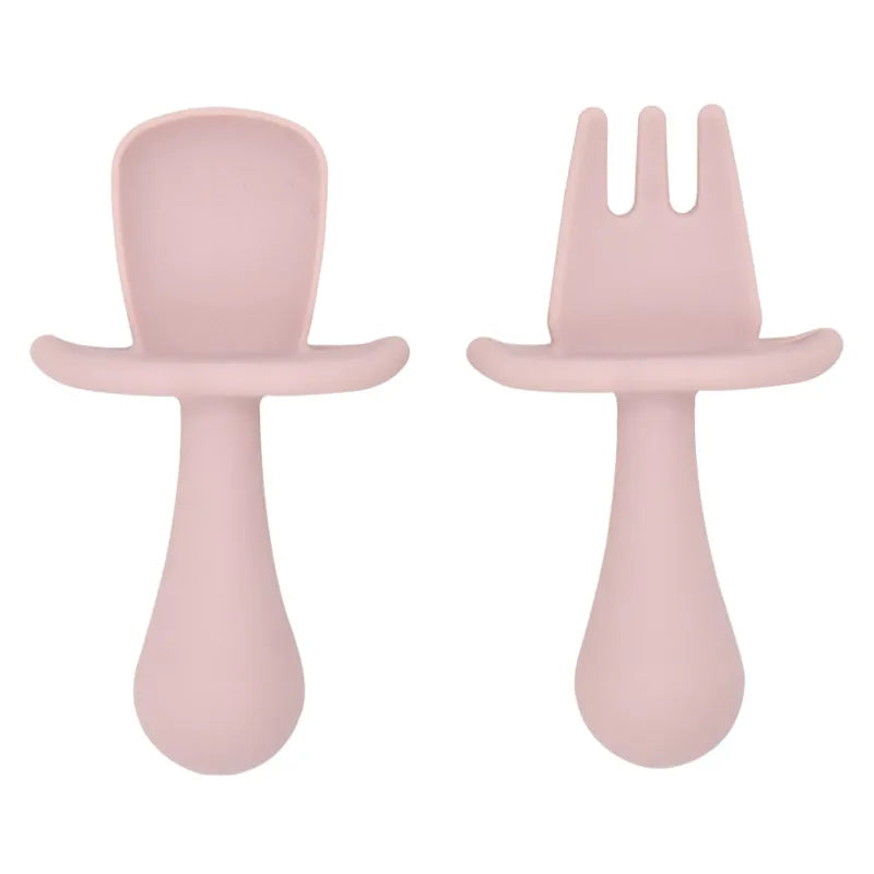 Juego de cucharas de aprendizaje para bebé, cuchara adhesiva de silicona de calidad alimentaria, cubiertos para niños, cuchara de entrenamiento, vajilla de alimentación, 2 uds.
