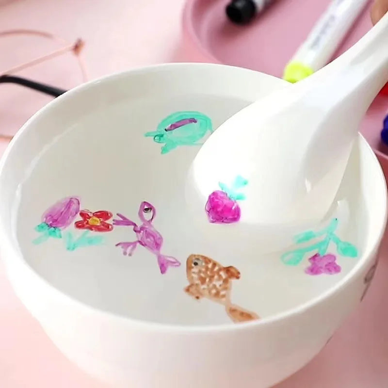Bolígrafo flotante de agua, bolígrafos de tinta mágica con cuchara, pintura al agua de Color flotante, tiza artística, juego de dibujo de grafiti para niños