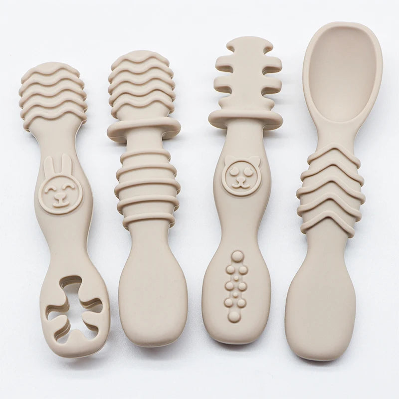 Cuchara de silicona para comida de bebé, cuchara de entrenamiento para bebés mayores de 6 meses, vajilla fácil de agarrar, regalo de Navidad, 4 Uds.