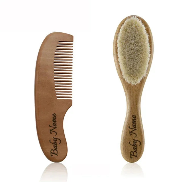 Cepillo de madera personalizado para bebé, peine de lana con nombre personalizado para bebé, cepillo para el pelo para recién nacido, masajeador de cabeza infantil, cepillo de baño, peine para niños
